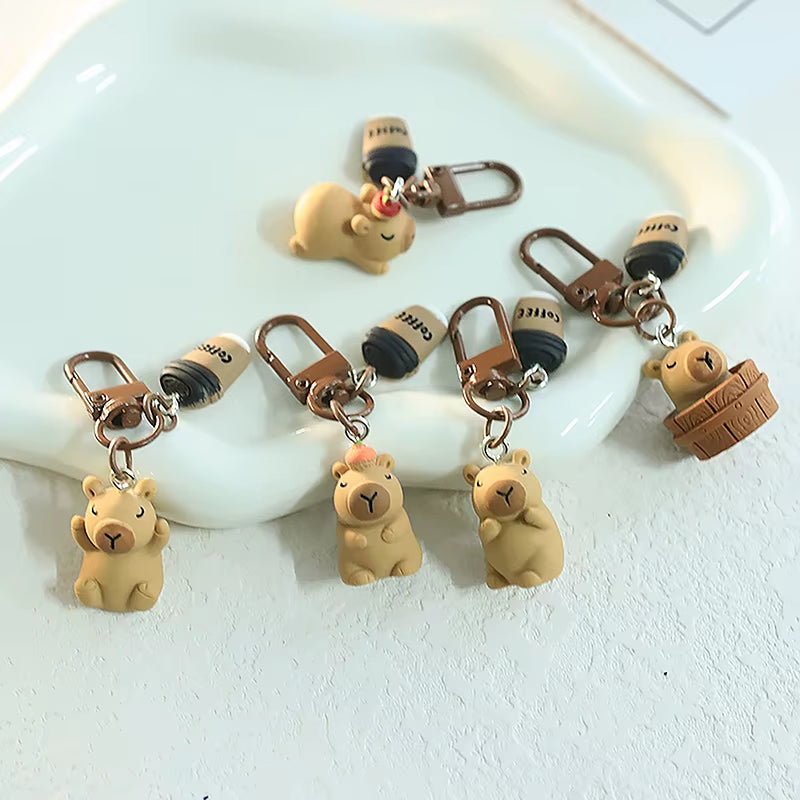 1Pc Cartoon Kapibala Key Chain Capybara Phone Pendant Headphone Case Charms Bag Decor Car Key Ring Accessories