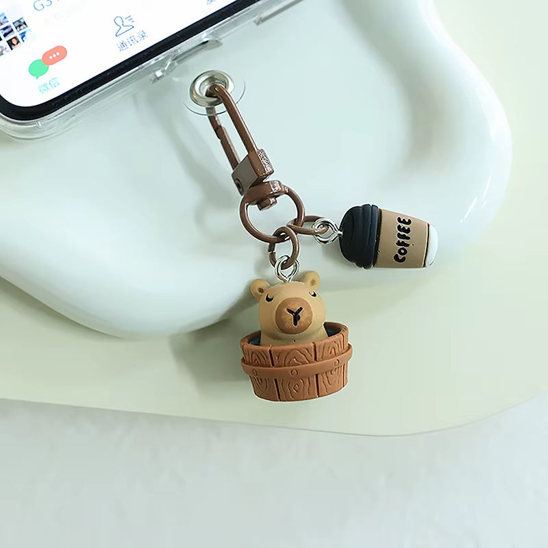 1Pc Cartoon Kapibala Key Chain Capybara Phone Pendant Headphone Case Charms Bag Decor Car Key Ring Accessories