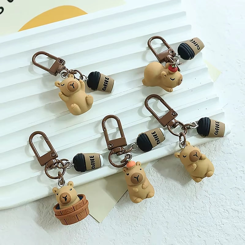 1Pc Cartoon Kapibala Key Chain Capybara Phone Pendant Headphone Case Charms Bag Decor Car Key Ring Accessories