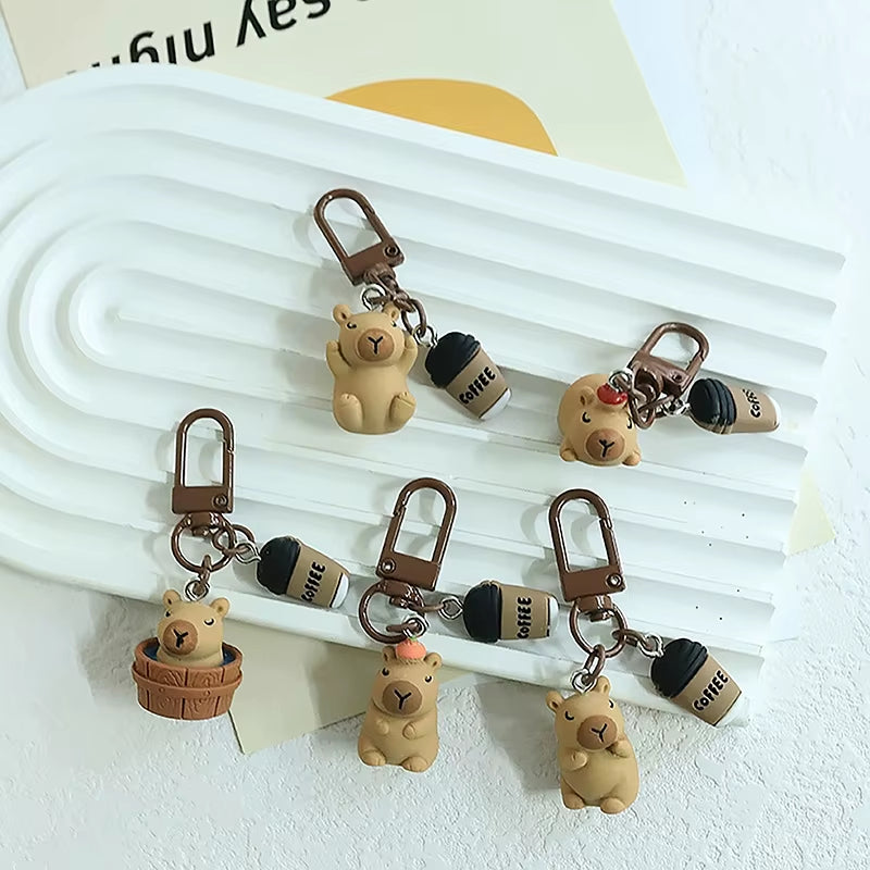 1Pc Cartoon Kapibala Key Chain Capybara Phone Pendant Headphone Case Charms Bag Decor Car Key Ring Accessories