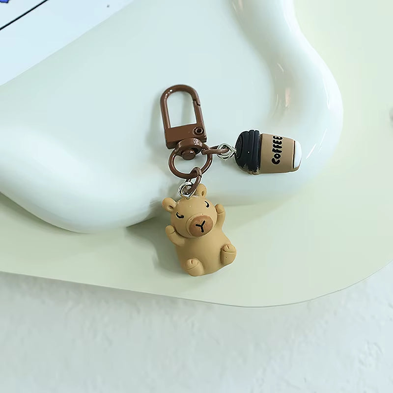 1Pc Cartoon Kapibala Key Chain Capybara Phone Pendant Headphone Case Charms Bag Decor Car Key Ring Accessories